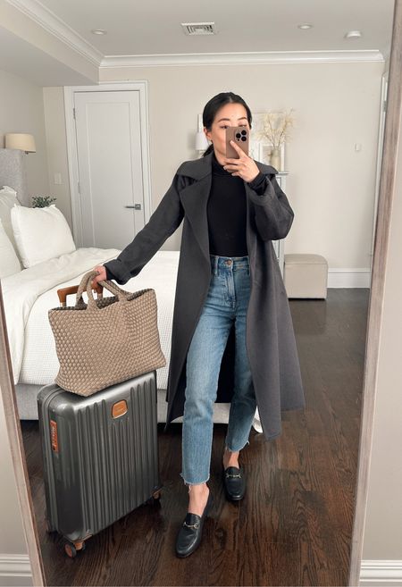 Comfortable airport travel outfit ootd
• uniqlo oversized coat xxs
• for Madewell perfect vintage or stovepipe jeans go 1 size down. 23 petite fits me best 
• turtleneck Xs
• Sam Edelman loafers 5.5 - the best 
Brics suitcase and naghedi tote medium 

#LTKSeasonal #LTKstyletip #LTKtravel