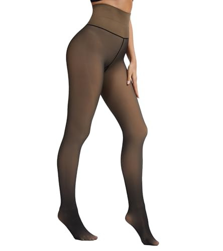 ciksob Fleece Lined Tights Women Winter Thermal Leggings Pantyhose Fake Translucent Hight Waist Thick Warm Sheer Stockings (Large, Fake Translucent Black) | Amazon (US)