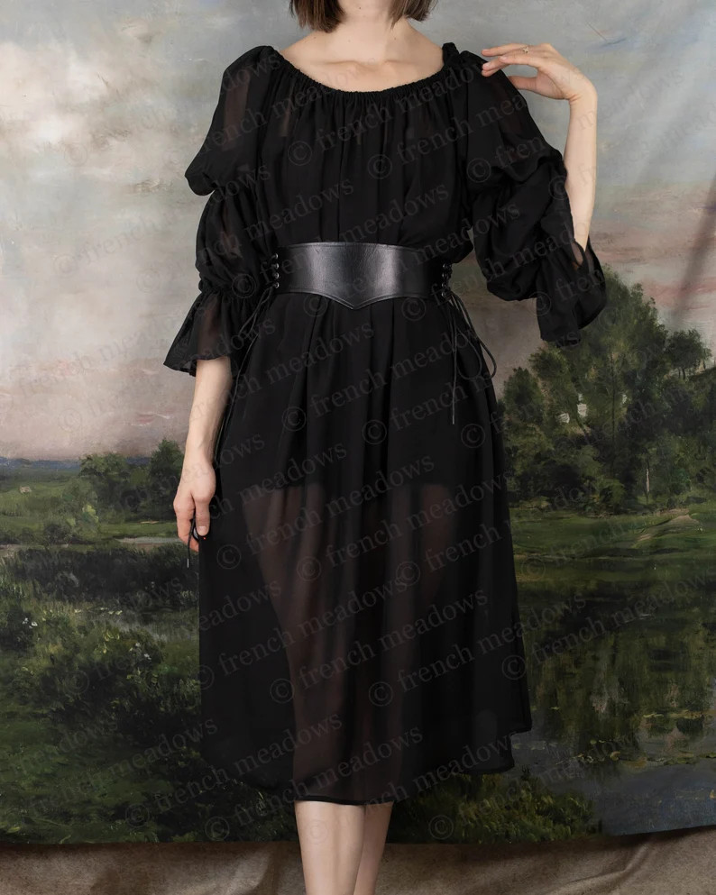 Black Chiffon Long Puff Sleeve Renaissance Dress Chemise Pirate Blouse off the Shoulder Witch Vam... | Etsy (US)