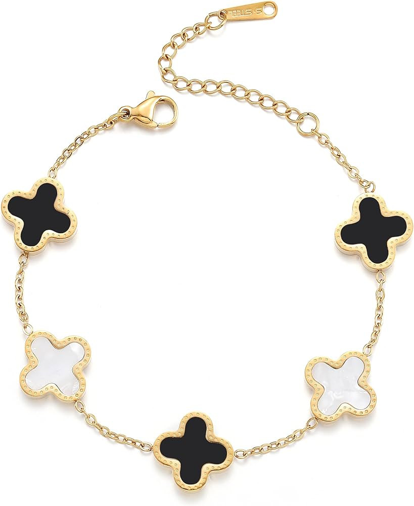 TICVRSS 18K Gold Plated Clover Lucky Bracelet for Women White/Black/Red/Green Bracelets Cute Link... | Amazon (US)