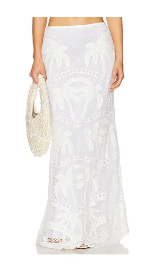 Bohemia Palms Slim Maxi Skirt in Pure White | Revolve Clothing (Global)