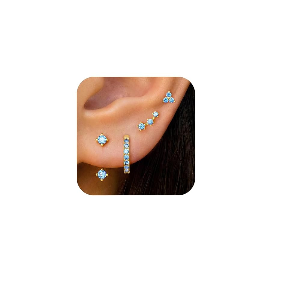4 Pairs Stud Hoop Earrings Set for Women, Trendy Dangle Jacket Huggie Stacks for Multiple Piercin... | Amazon (US)