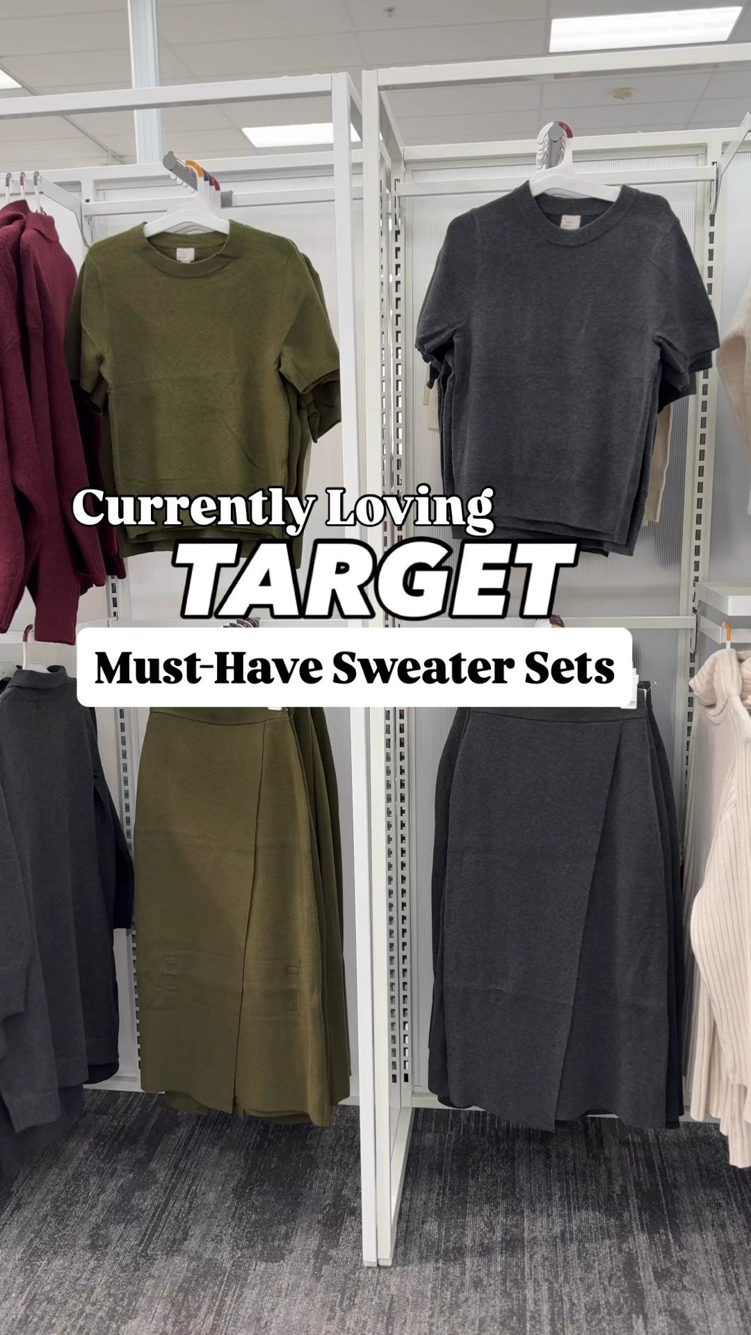 Sweater sets for fall // currently loving at Target‼️I grabbed the olive green today and can’t wait to share a try-on reel with you! So classic, chic, and COMFY! Multiple colors available, sizes XS-4X. Have you seen my reel with the grey skirt and the matching vest? Love this short sleeve sweater paired with this knit midi skirt just as much! Truly obsessed with the fit- way better on than on the hanger! I’m 5’7” and grabbed my true size xs in the skirt and grabbed the small in the top (xs wasn’t in stock in-store). Dress up for work with boots or heels or dress down for the weekend with sneakers! Also perfect to mix and match lr style these pieces separately! I love these sets for date night, travel, and church, too! Which color is your fave?👇🏻

#LTKTravel #LTKFindsUnder50 #LTKWorkwear