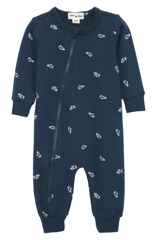 MILES THE LABEL Print Organic Cotton Romper in Dark Blue at Nordstrom, Size 3M | Nordstrom