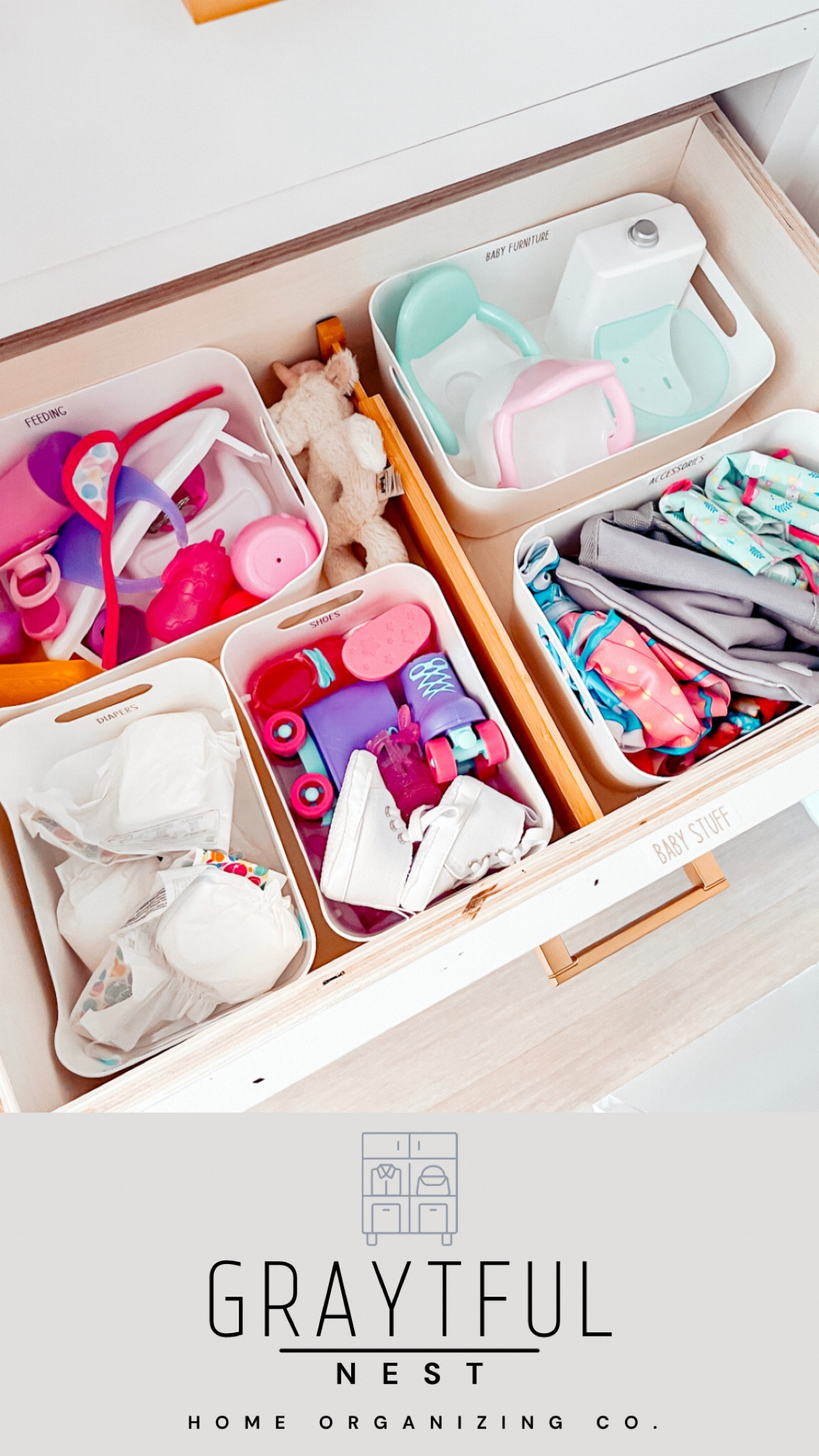 Baby doll storage, using the container store bins and labels :)