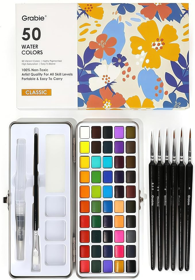 Grabie 50 Colors Watercolor Paint Set, Detail Paint Brush Included, Watercolor Paints, Painting S... | Amazon (US)