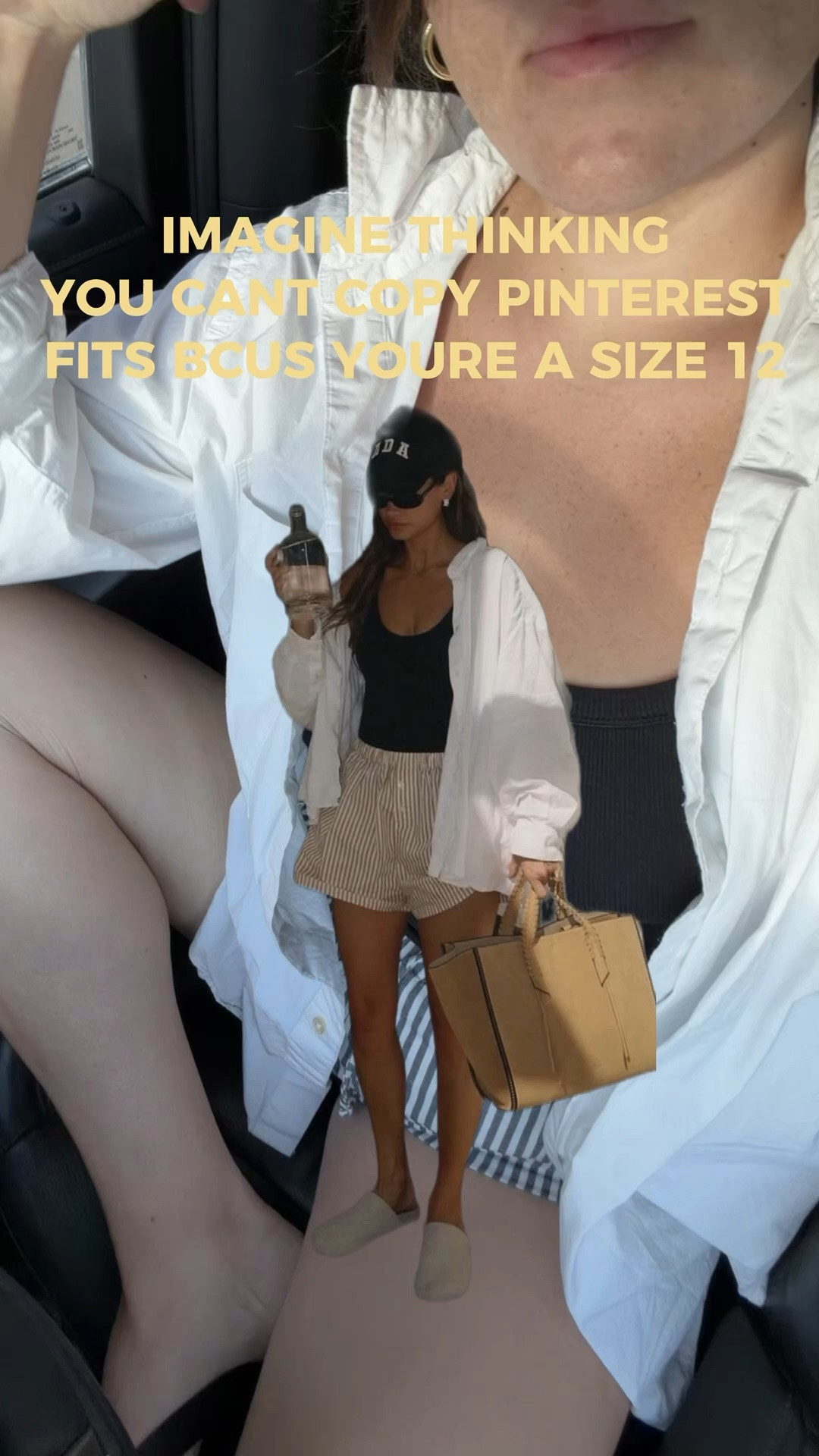 Pinterest inspired early fall transitional outfit of the day!

Striped shorts from Amazon size large
Built-in bra tank top from Amazon size large
Oversize Poplin button up XL

Midsize, size 12, size 14, mom style, curvy outfit, thick tummy approved
