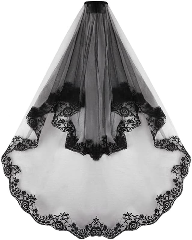 Halloween Costume Black Long Veil Tulle Bridal Wedding Cathedral Veil Headpiece | Amazon (US)