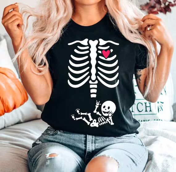 Halloween Maternity Shirt, Pregnant Skeleton Maternity shirt, Halloween pregnancy announcement sh... | Etsy (US)