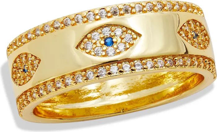 18K Yellow Gold Plated CZ Evil Eye Band Ring | Nordstrom Rack