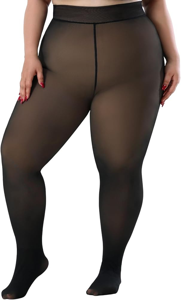 Spring Water Plus Size Fleece Lined Tights Women Thermal Winter Warm Thick Sheer Black Skin Tone ... | Amazon (US)