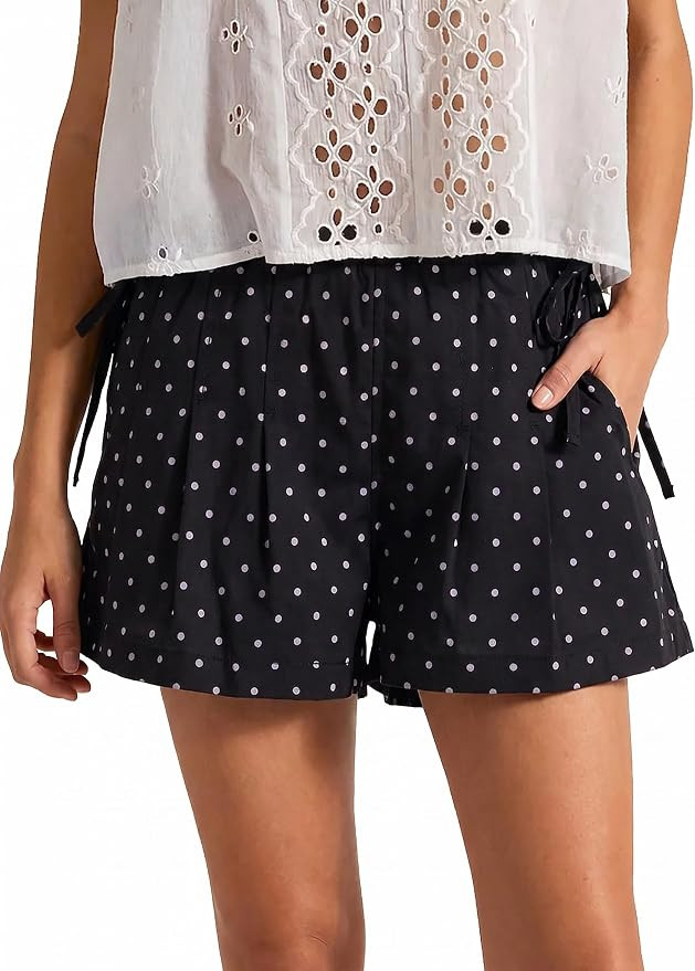 Jean Shorts Womens Elastic High Waisted Wide Leg Pleated Denim Shorts with Pockets Bow Summer Jor... | Amazon (US)