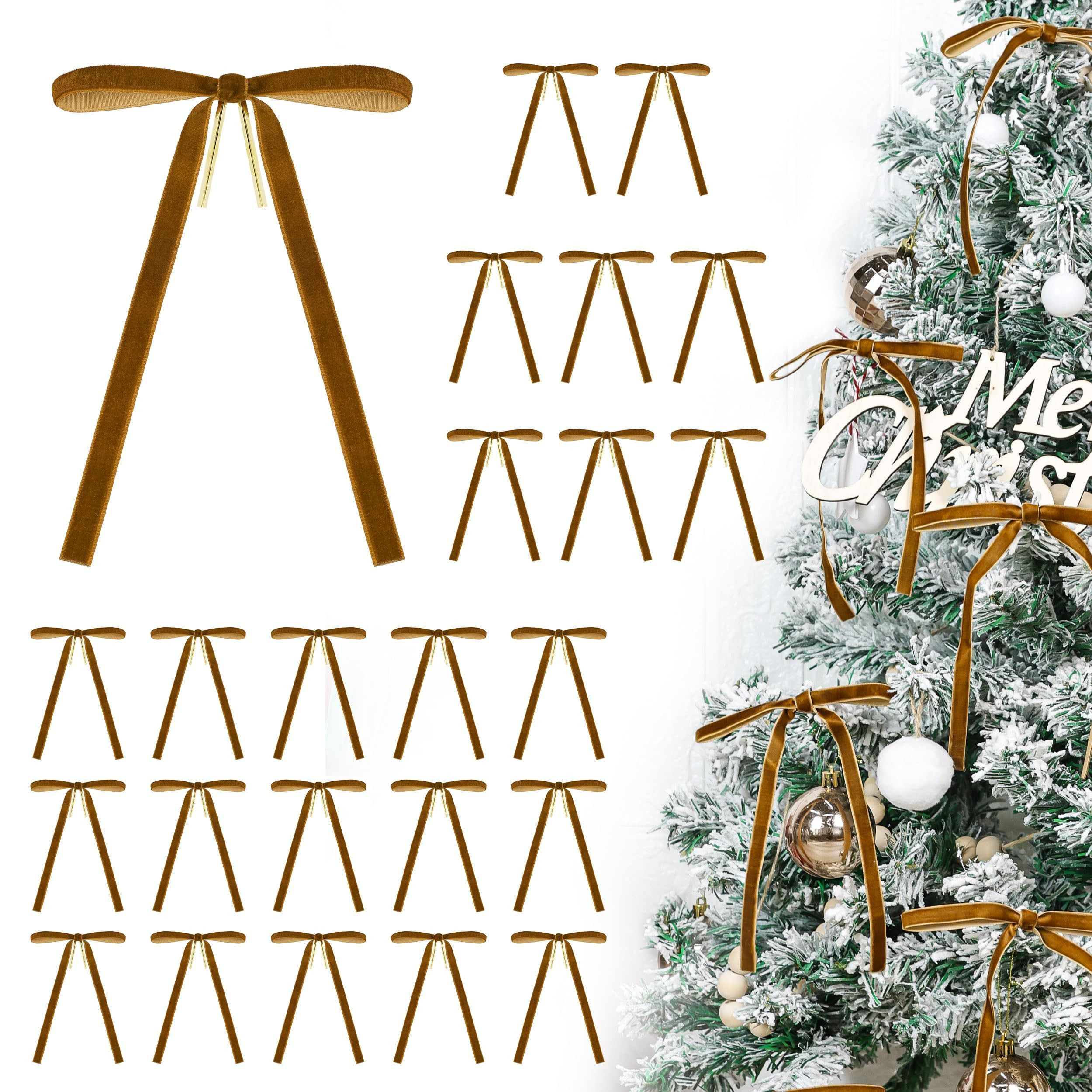 Der Rose 24Pcs Brown Velvet Christmas Tree Bows, Pre-Tied Neutral Ribbon Bows for Tree, Wreaths, ... | Amazon (US)