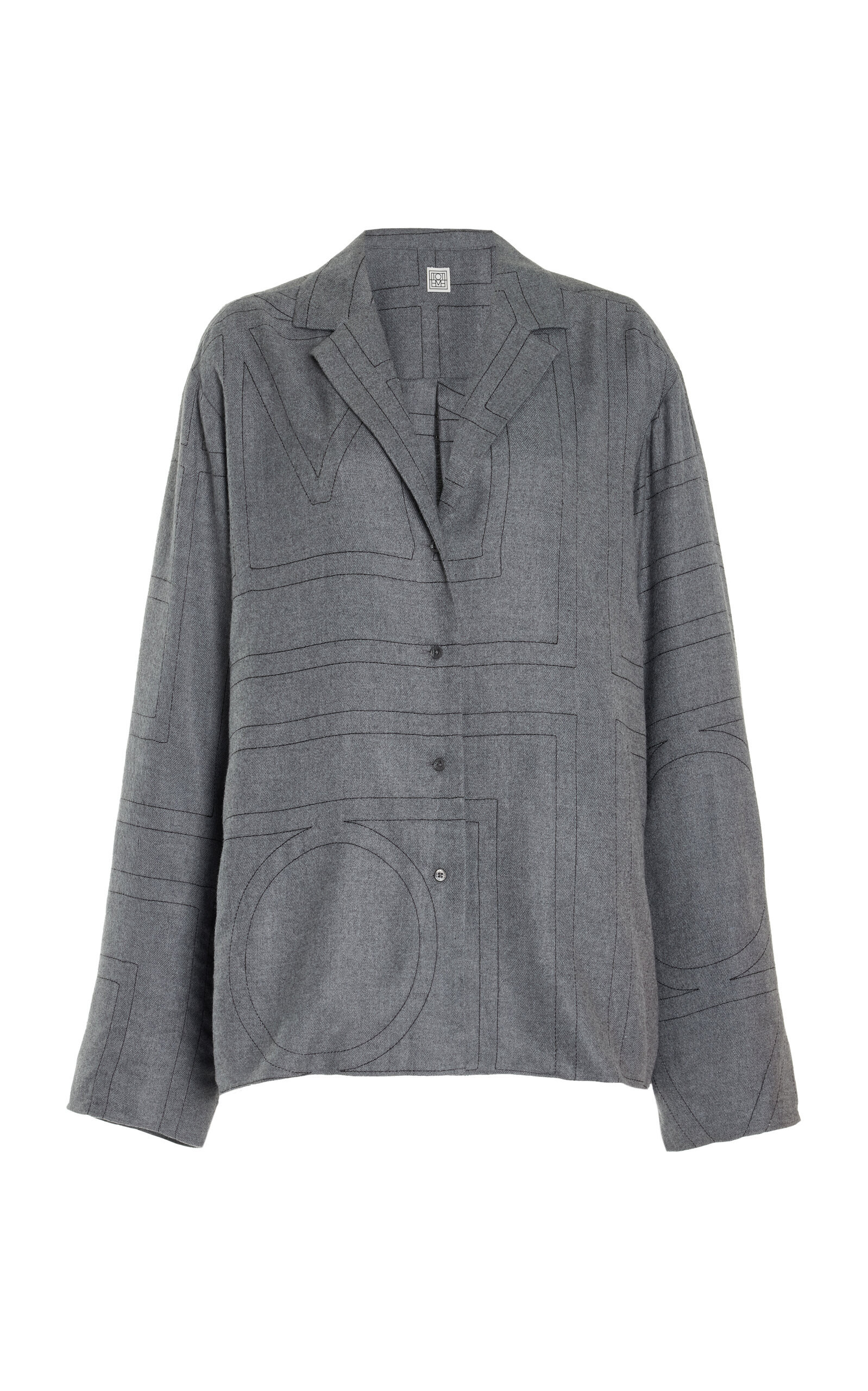 Toteme - Monogram Flannel PJ Top - Grey - FR 38 - Moda Operandi | Moda Operandi (Global)