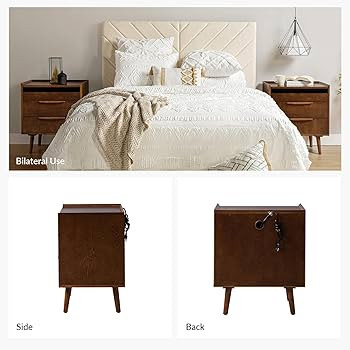 HULALA HOME 2 Drawer Nightstand with Charging Station, Mid-Century Modern Bedside Tables with Woo... | Amazon (US)