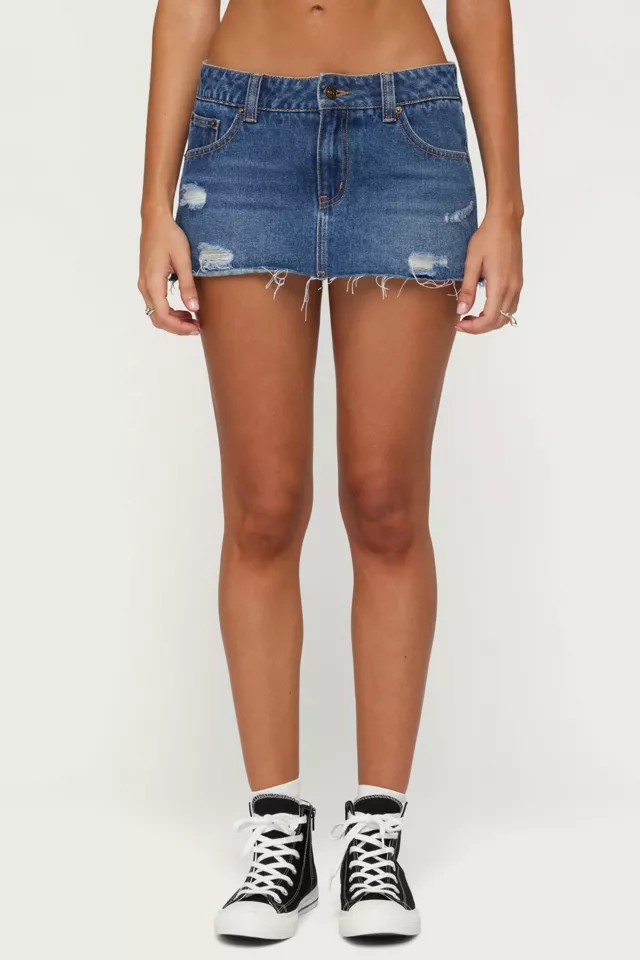 Edikted Nylah Distressed Denim Mini Skort in Blue/Washed, Women's at Urban Outfitters | Urban Outfitters (US and RoW)