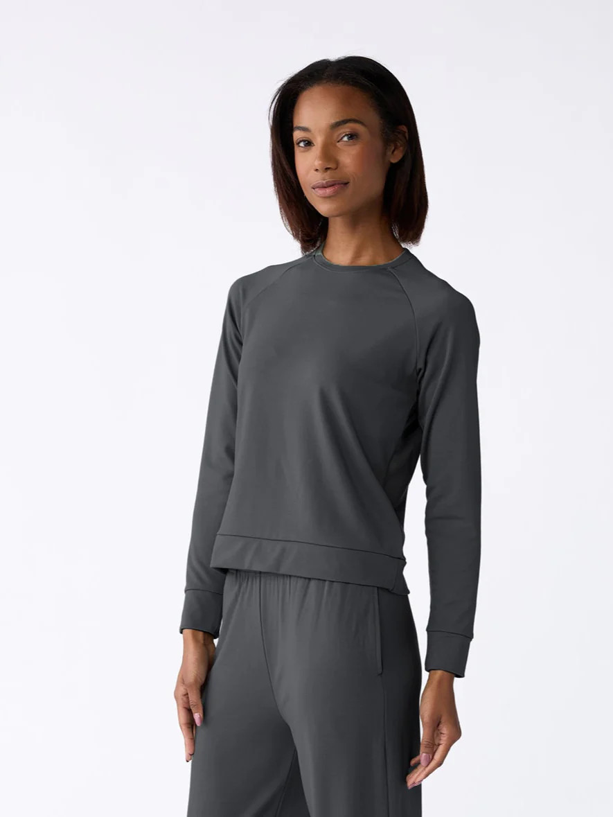 Women's Brushed Bamboo Wide Leg Pull On Pant & Pullover Crew Set | Cozy Earth