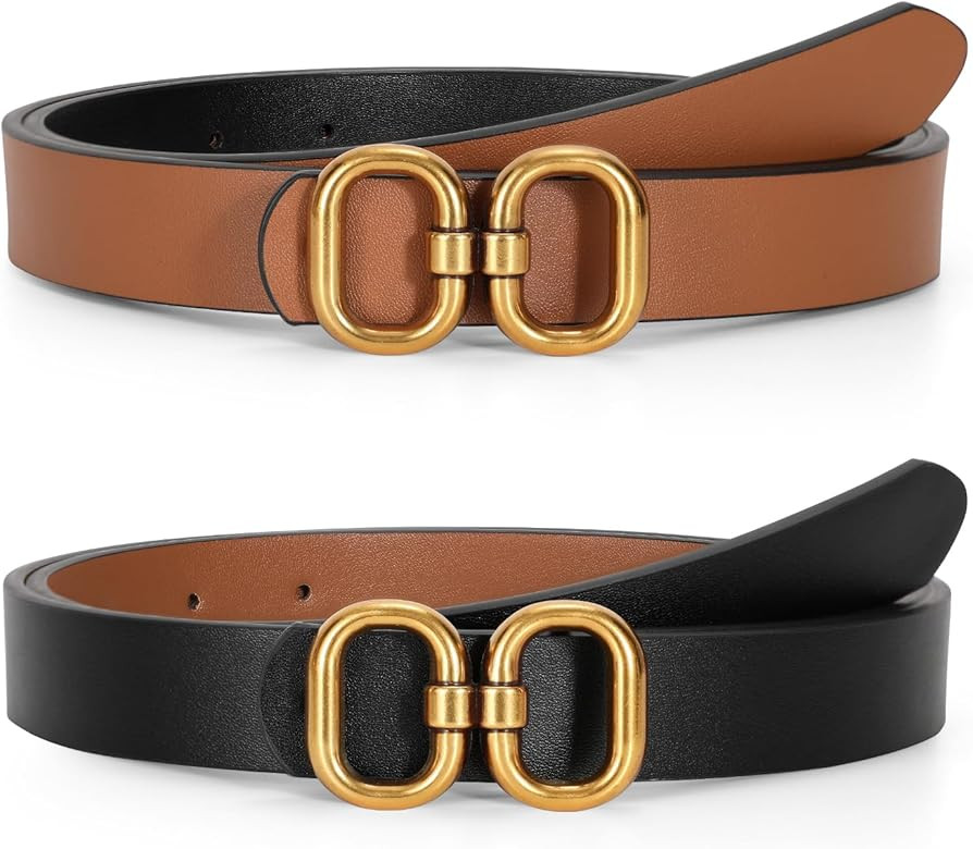 TRIWORKS Reversible Leather Belt for Women with Gold Buckle Ladies Leather Belt for Jeans Pants | Amazon (US)