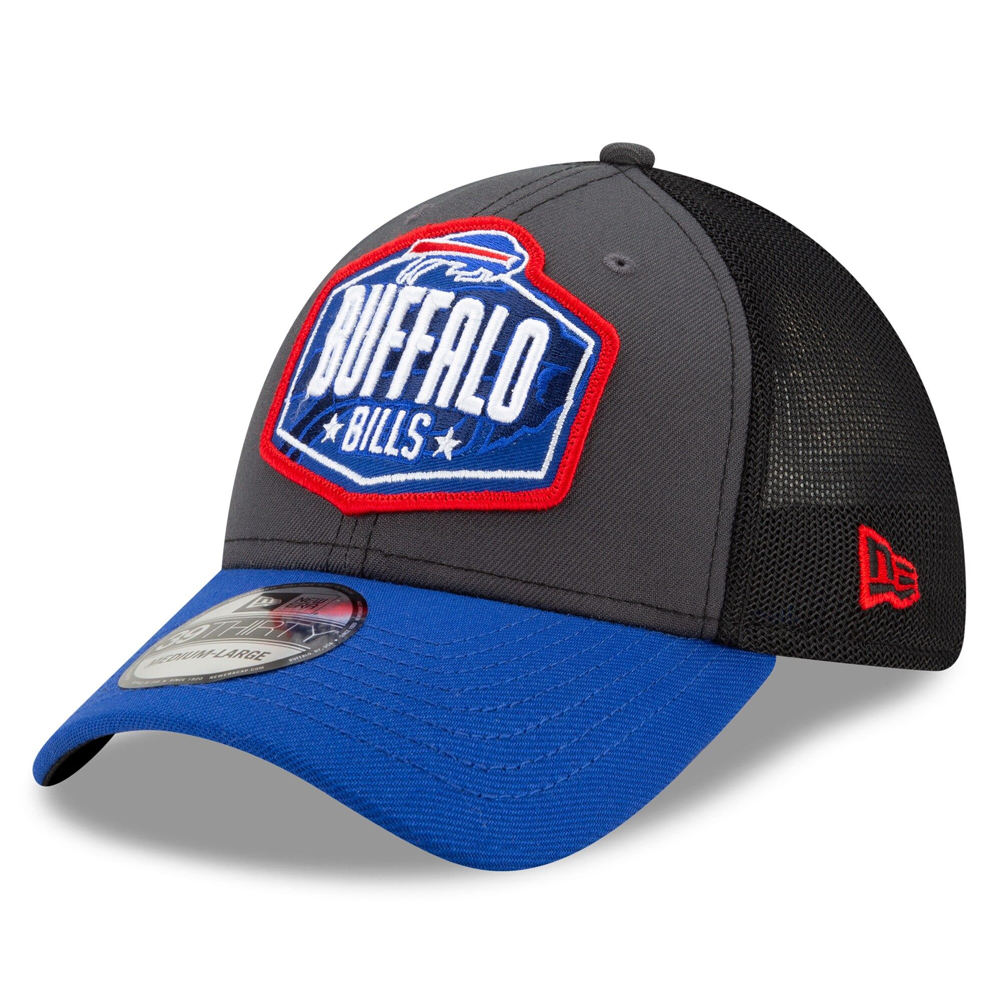 Buffalo Bills New Era 2021 NFL Draft Trucker 39THIRTY Flex Hat - Graphite/Royal | Fanatics