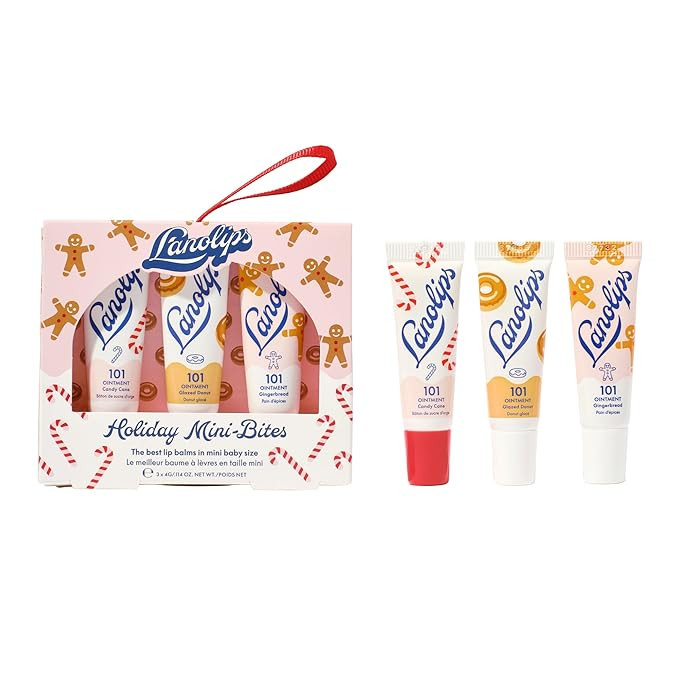 Lanolips Holiday Mini Bites Gift Set - Includes 101 Ointment Lanolin Lip Balm in Candy Cane, Glaz... | Amazon (US)