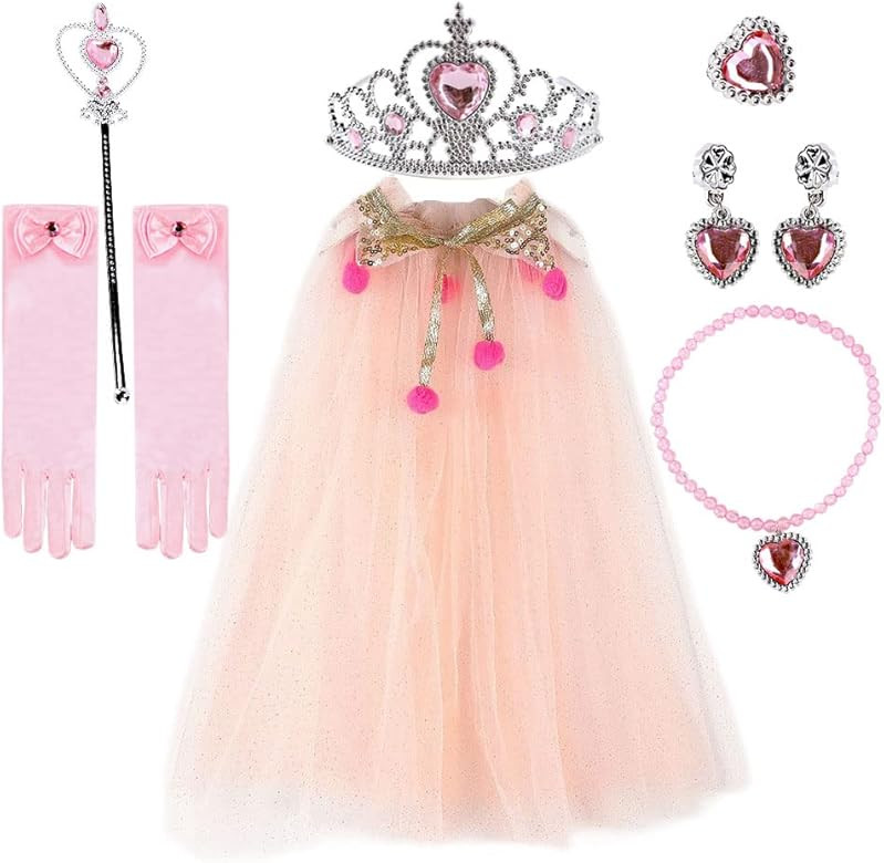 TPMG Princess Fairy Tulle Cape for Little Girls Halloween Costume with Dress Up Accessories Tiara... | Amazon (US)