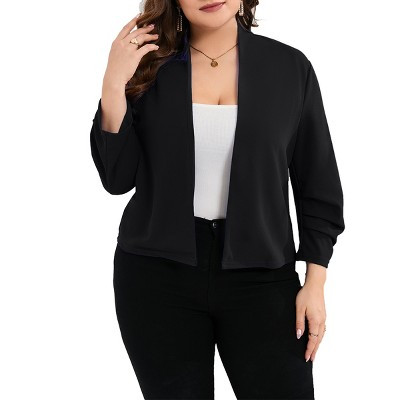 Plus Size Blazer for Women 3/4 Sleeve Open Front Office Cropped Blazer Jacket Black XXL | Target