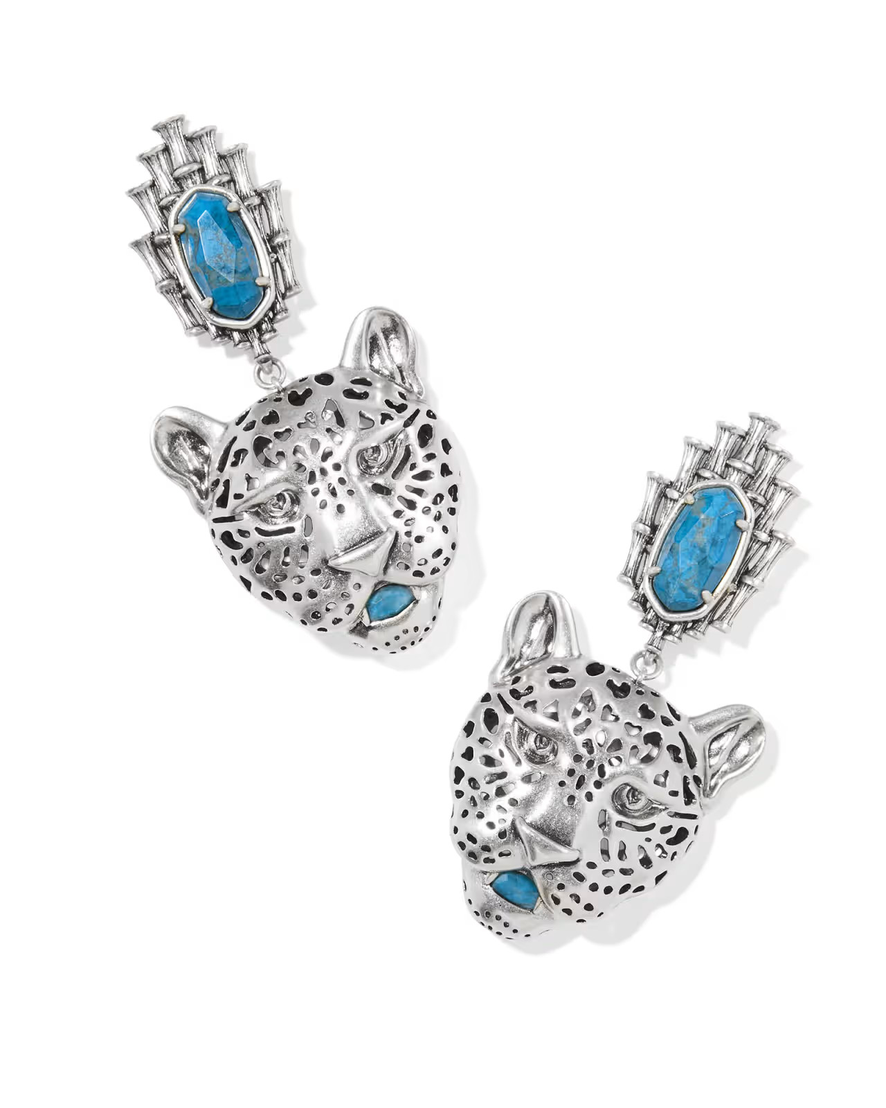 Maura Vintage Silver Jaguar Statement Earrings in Variegated Indigo Magnesite | Kendra Scott