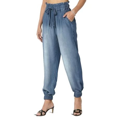 TheMogan Women s PLUS Loose Baggy Paperbag High Waist Elastic Cuff Chambray Jogger Pants | Walmart (US)