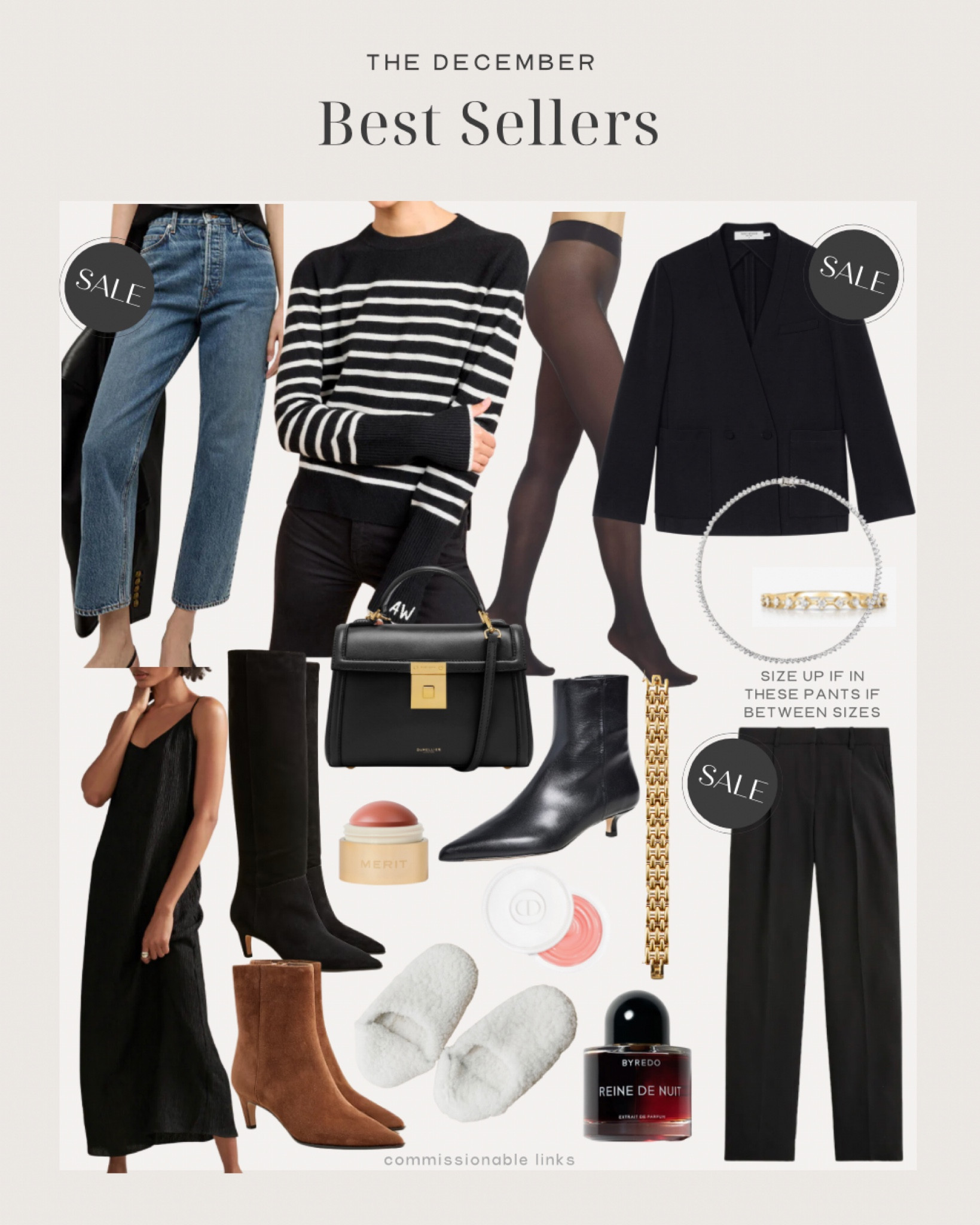 The December bestsellers! 
Straight leg jeans
Striped sweater 
Slip dress
Blazer on sale
Suede boots
Knee high boots
Cuticle cream nail care
Lab grown diamond tennis necklace
Gold jewelry
Nighttime perfume
Top handle bag
Ankle boots
Slippers 
Jewelry 

#LTKSeasonal