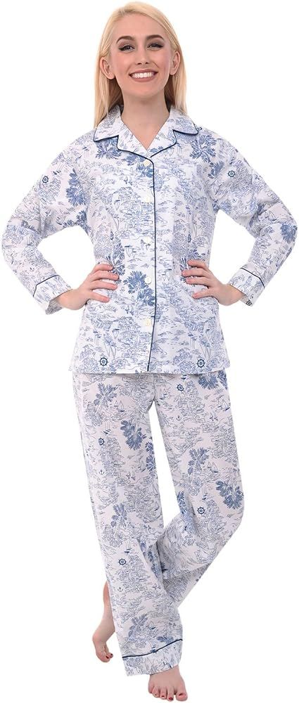Women's Lightweight Button Down Pajama Set, Long Floral Cotton Pjs | Amazon (US)