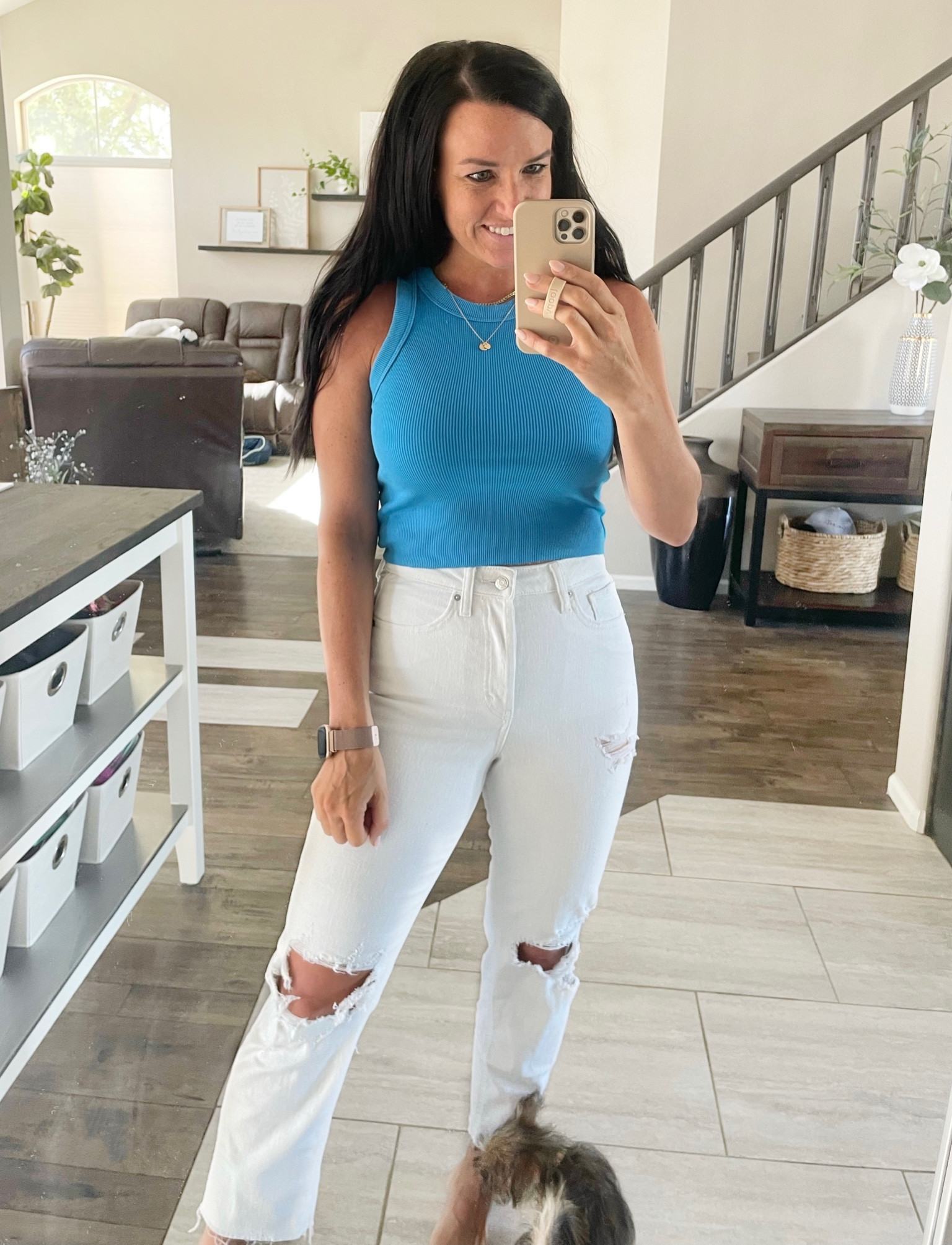 Beautiful blue looks so nice paired with white jeans or shorts!

Jeans- normal size 4/ minimal to  no stretch
Tank- normal size S/ stretchy

• American eagle • summer outfit • tank top • vacation outfit • white jeans • Target jeans •

#LTKsalealert #LTKFind #LTKunder50