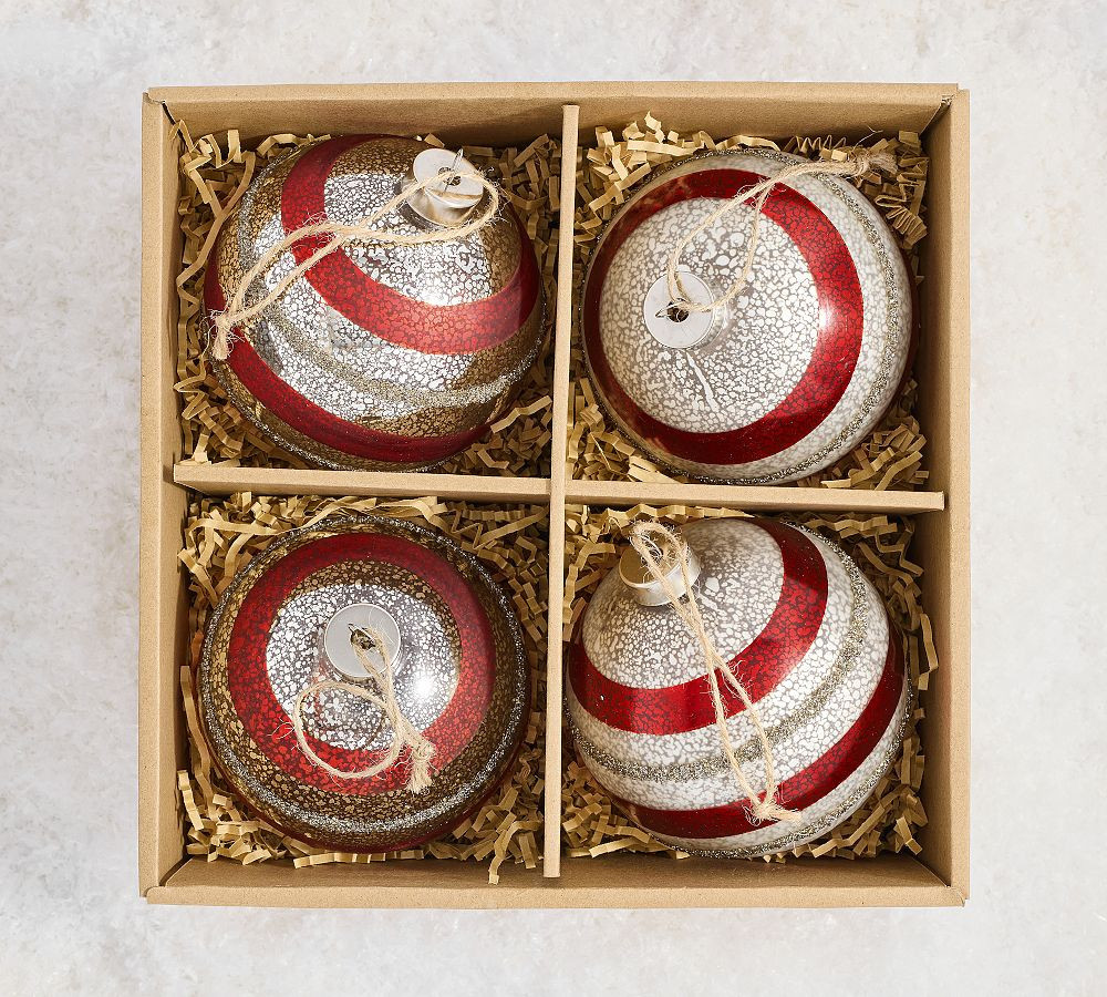 Silver And Red Striped Ornaments Set of 4 | Pottery Barn (US)