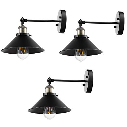 LABOREDUCER Hardwired Wall Sconce Set of 3,Black Industrial Vintage Wall Mounted Lights Sconces Wall Decor for Living Room Bedside Bedroom Indoor Doorway,Wall Lamp Fixture (E26 Bulbs NOT Included) | Amazon (US)