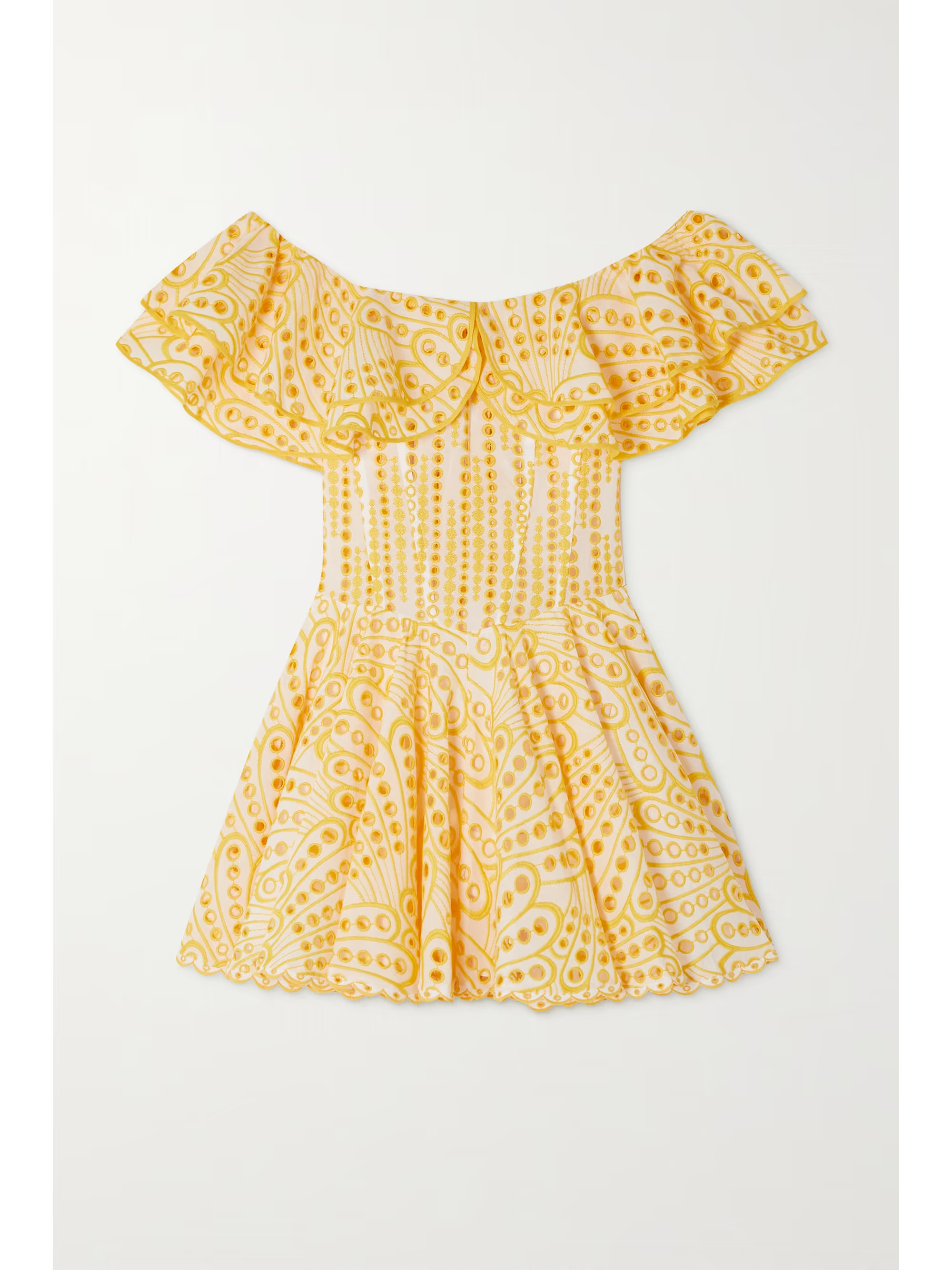 Dalia off-the-shoulder ruffled broderie anglaise cotton-blend mini dress | NET-A-PORTER (UK & EU)