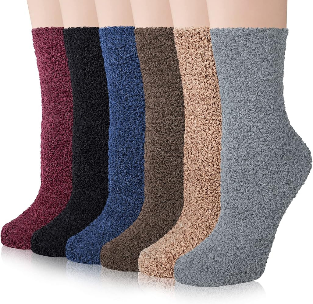 YSense 6 Pairs Women Fuzzy Fluffy Socks Cozy Slipper Socks Warm Soft Winter Plush Home Sleeping S... | Amazon (US)