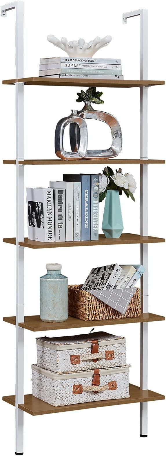 SUPERJARE Industrial Ladder Shelf, 5-Tier Wood Wall-Mounted Bookcase with Stable Metal Frame, 72 ... | Amazon (US)