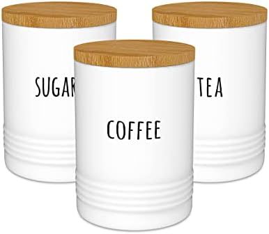 Karisky Kitchen Canister Jars with Airtight Bamboo Lids, Metal Farmhouse Decorative Coffee Sugar Tea | Amazon (US)