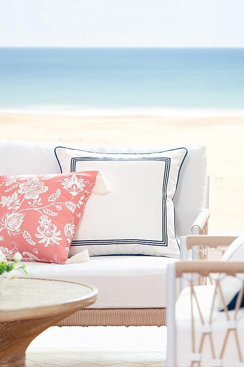 Hofdeco Premium Coastal Hampton Style Patio Indoor Outdoor Pillow Cover Only, 20"x20" Water Resis... | Amazon (US)
