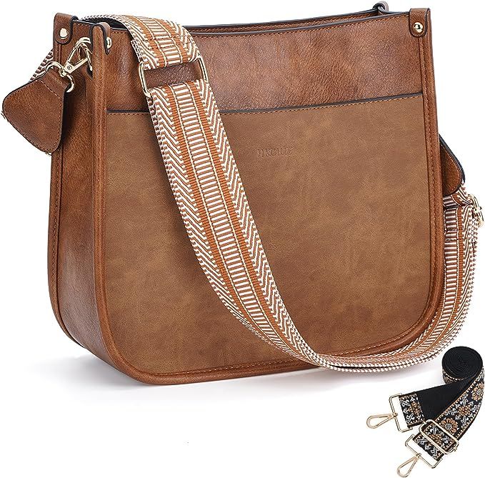 HKCLUF Crossbody Bags for Women Designer Leather Hobo Handbags With 2 Adjustable Leopard Guitar S... | Amazon (US)