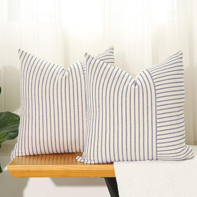 Amazon.com: Hckot Navy Blue and Beige Patchwork Farmhouse Throw Pillow Covers 18 x 18 Inch, Pack ... | Amazon (US)