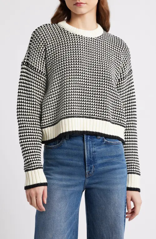 Madewell Textured Stitch Cotton Crewneck Sweater in Ivory/black at Nordstrom, Size Small | Nordstrom