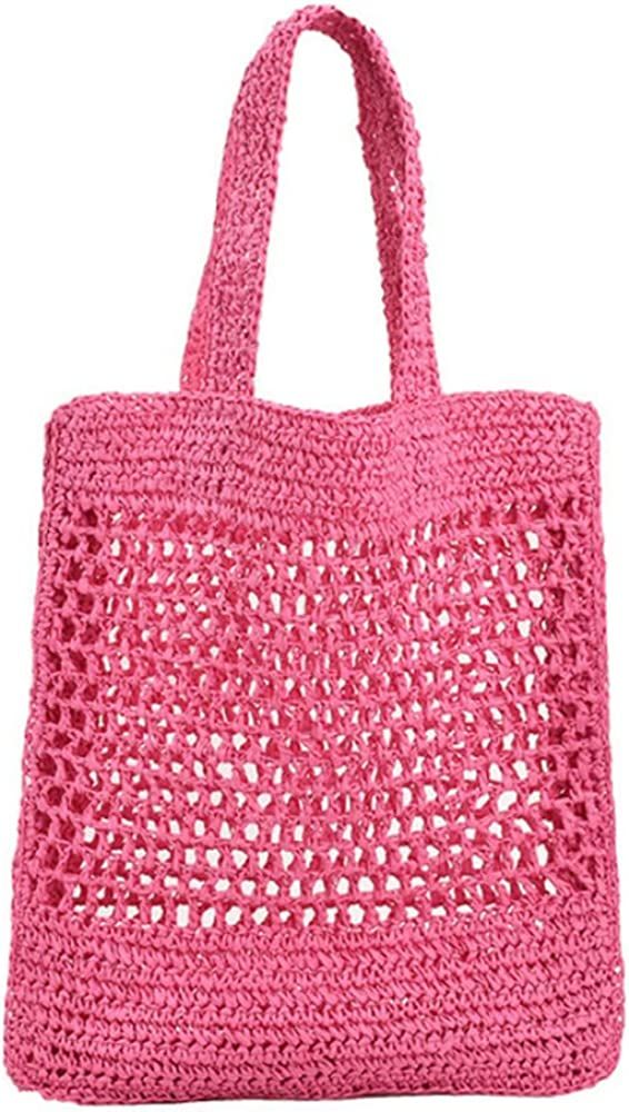 Handmade Straw Bag,Travel Beach Fishing Hollow Net Bag, Straw Woven Bag Female Pastoral Style Wov... | Amazon (US)