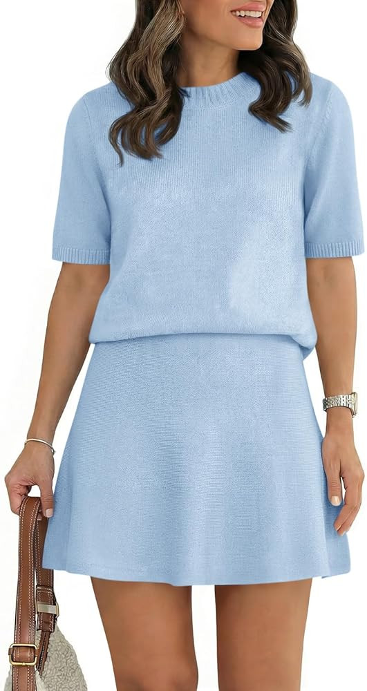 Saodimallsu Womens Lounge Sets Short Sleeve Sweater Summer Outfits 2 Piece Skirt Sets Mini Skirts... | Amazon (US)