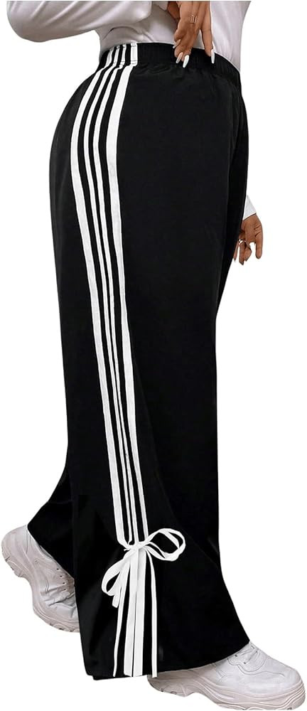 GORGLITTER Women's Plus Bow Striped Sweatpants Wide Leg Flare Colorblock Elastic Pants Trousers | Amazon (US)