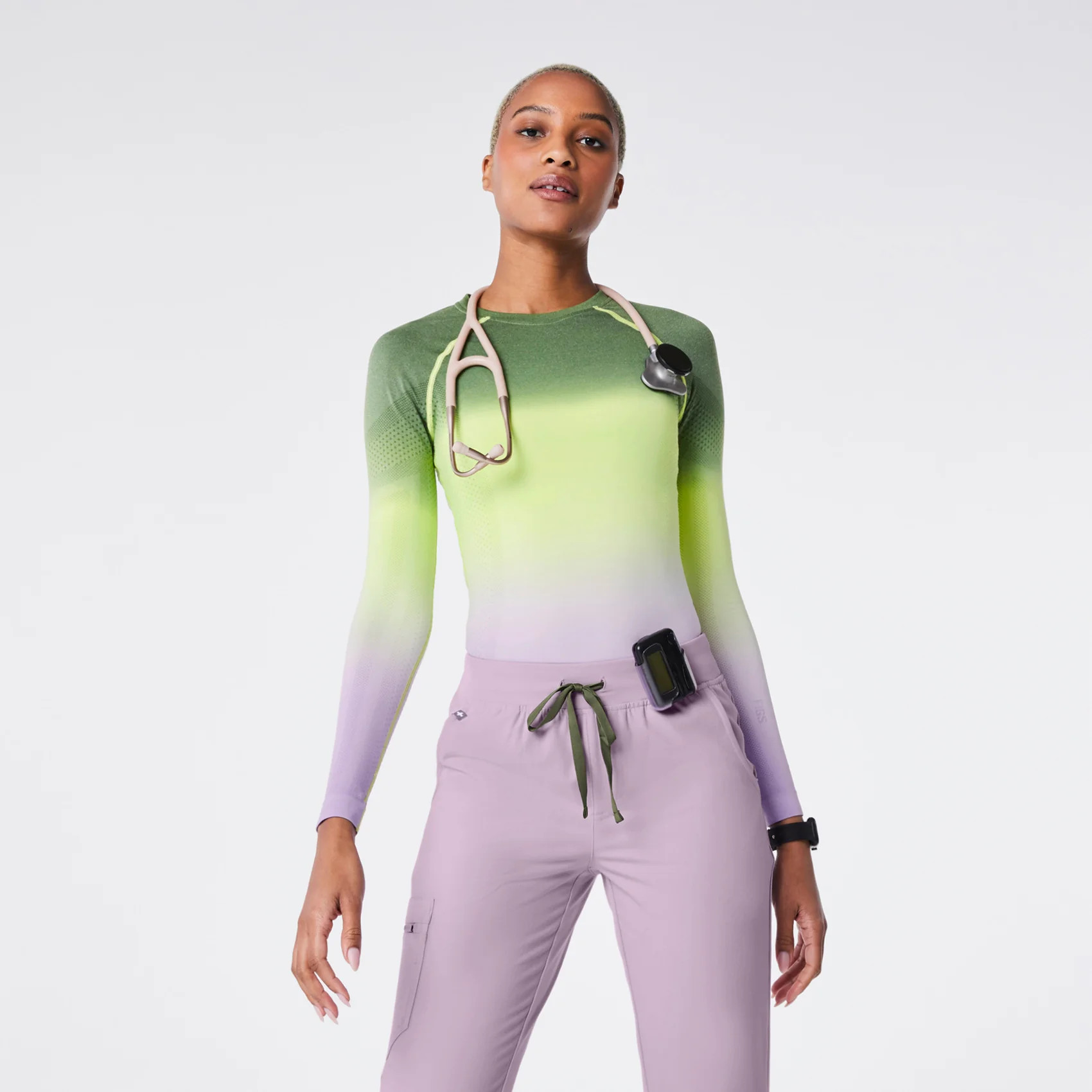 Women's Salta Seamless Longsleeve Underscrub - Ombre Fern · FIGS | FIGS