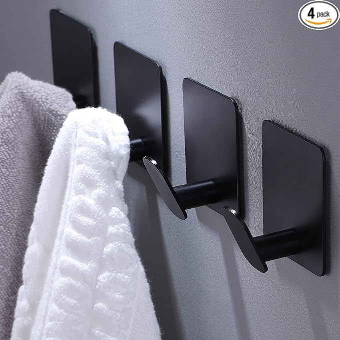 26lb Heavy Duty Adhesive Towel Hooks, No-Damage 4 Pack Matte Black | High quality stainless steel... | Amazon (US)