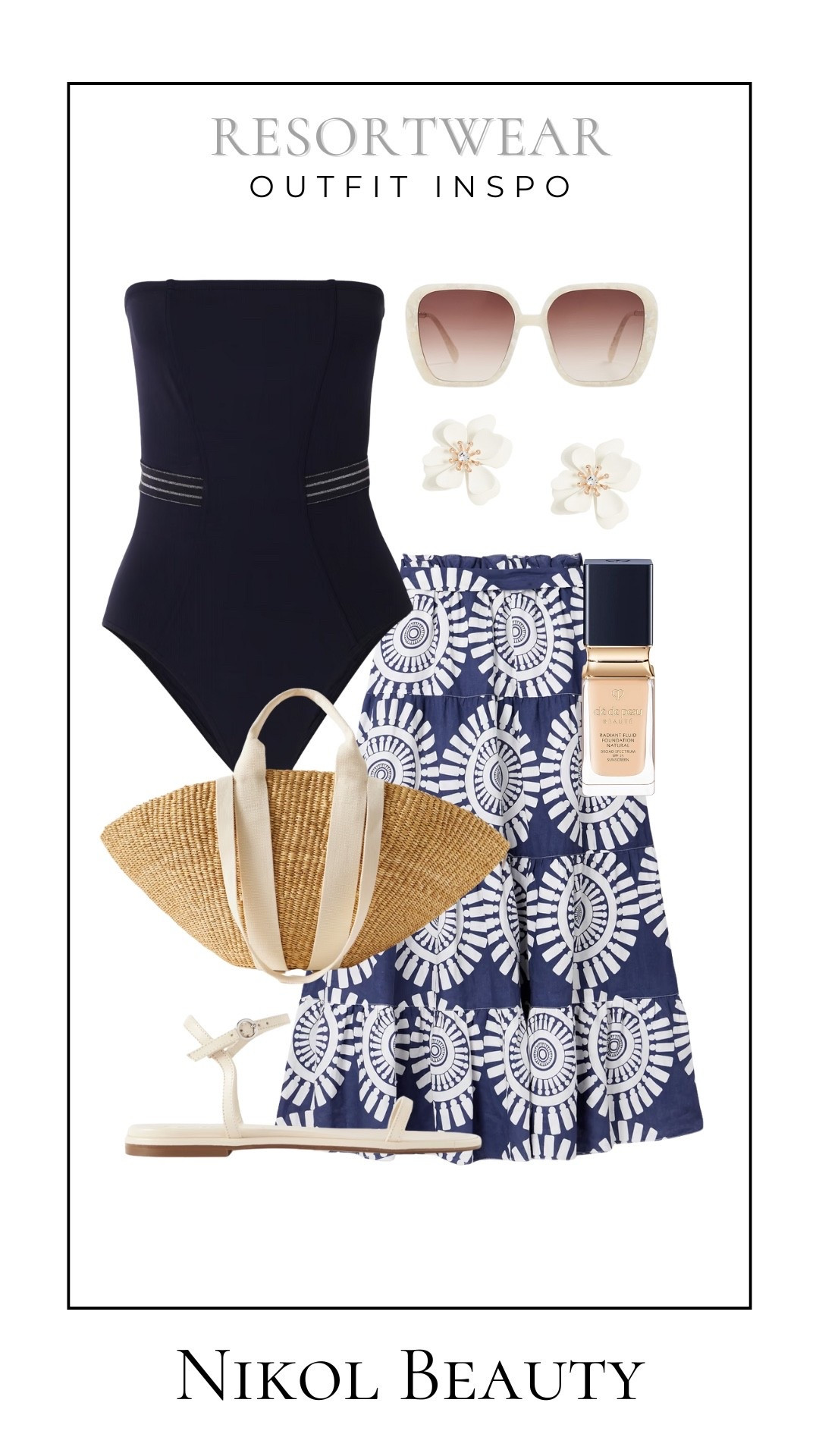 A classic navy moment with fresh white details. Breezy, beachy, and built for sunny strolls or poolside lounging. 

resortwear outfit, navy swimsuit, beach vacation style, straw tote, white sandals, floral earrings, summer outfit inspo, tropical getaway look



#LTKItBag #LTKStyleTip #LTKSwim