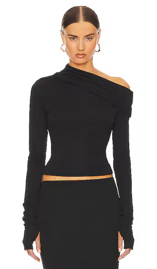 Matte Jersey Drape Shoulder Top in Black | Revolve Clothing (Global)