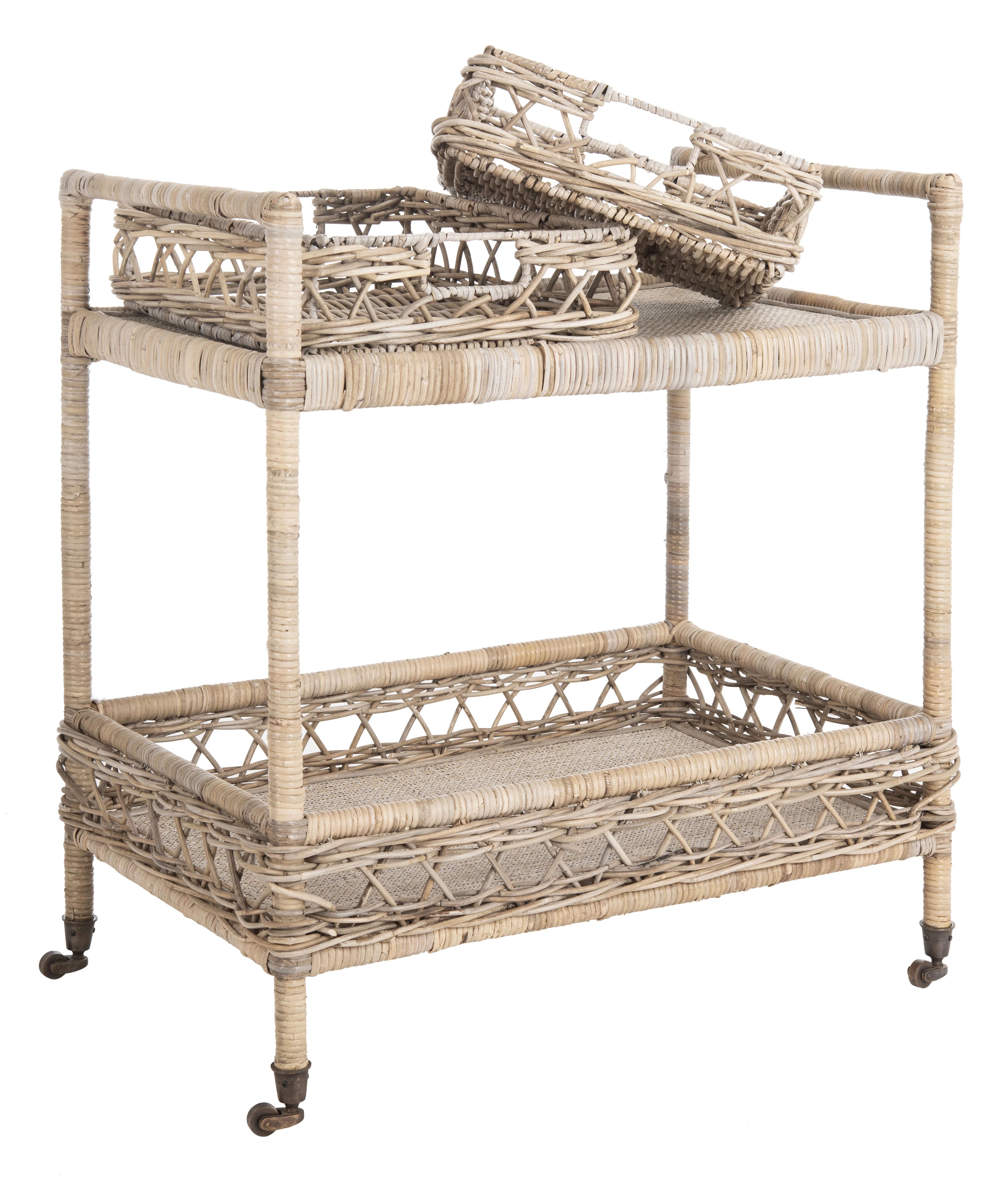 Safavieh Ambrose 2 Tier Nautical Rattan Bar Cart with Casters - Walmart.com | Walmart (US)