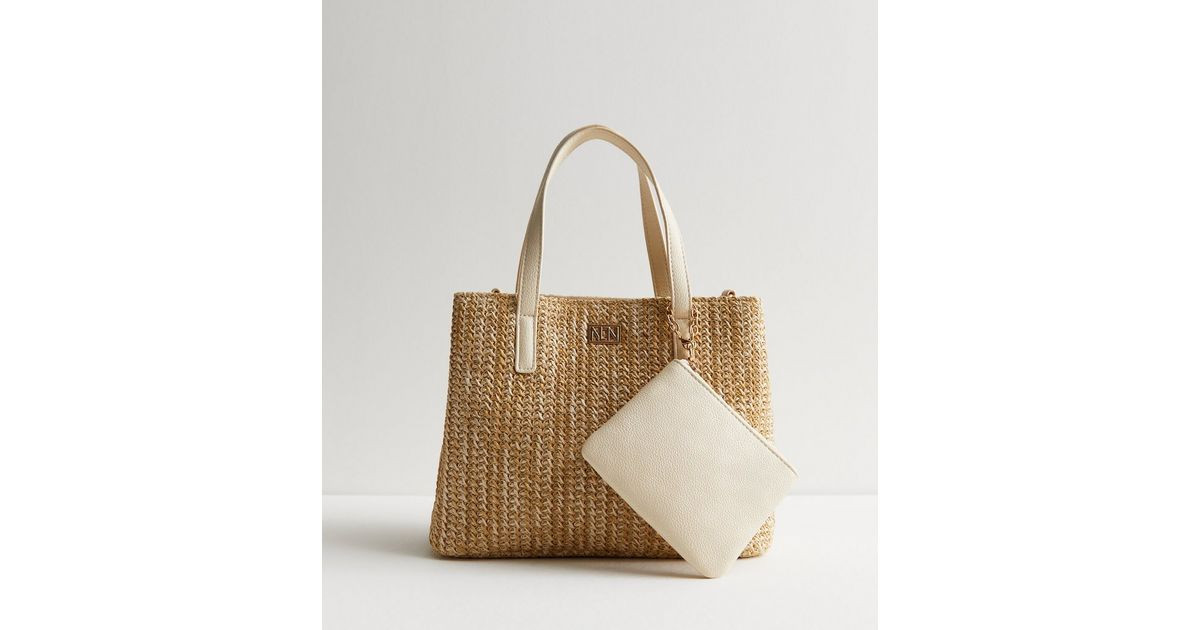 Stone Raffia Tote Bag Duo | New Look | New Look (UK)